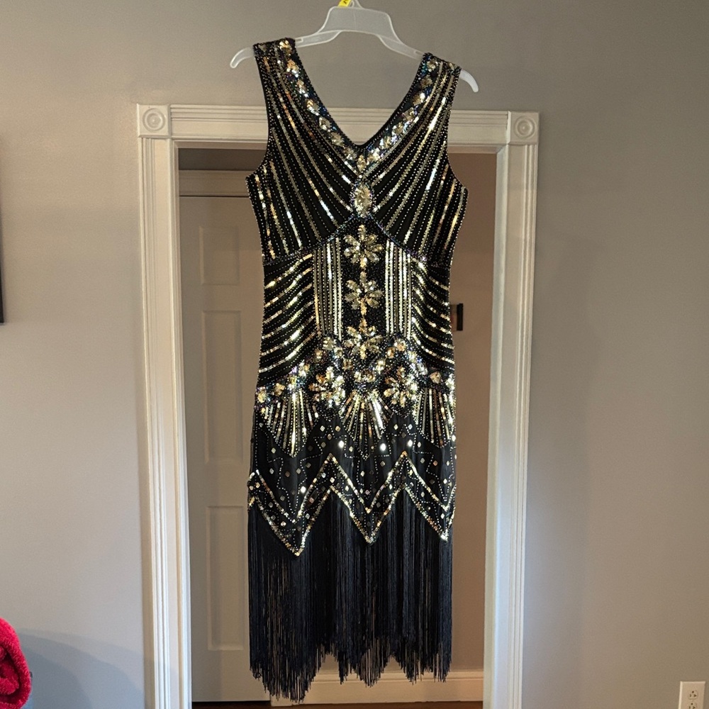 Elegant Black and Gold Beaded Dress